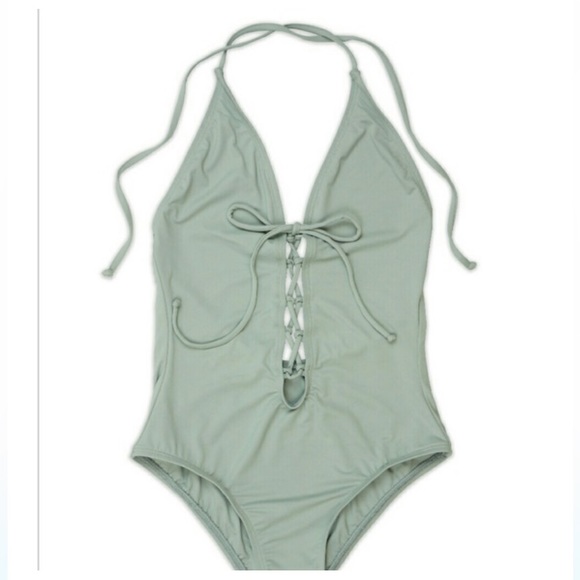 Dippin daisy’s swimwear Stone/Grey Lace up one piece bathing suit size small - Picture 1 of 7